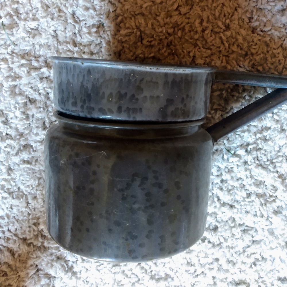 Vintage Gray Graniteware Double Boiler Saucepans